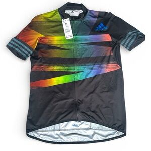Adidas Men's Black and Rainbow Cycling Jersey